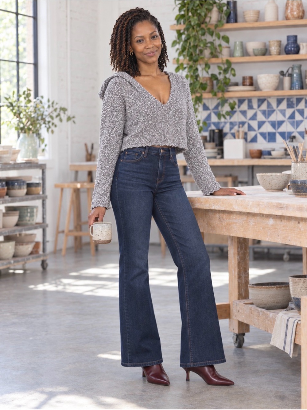 Mudd Grey Marled Knit Cropped Sweater Hoodie